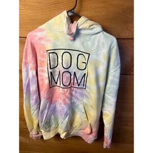 Colortone Dog Mom Tie Dye Pullover Hoodie Women's Medium Fun Colorful Cute Retro